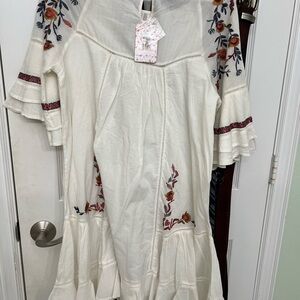 Free People Cream Dress with Floral Embroidery